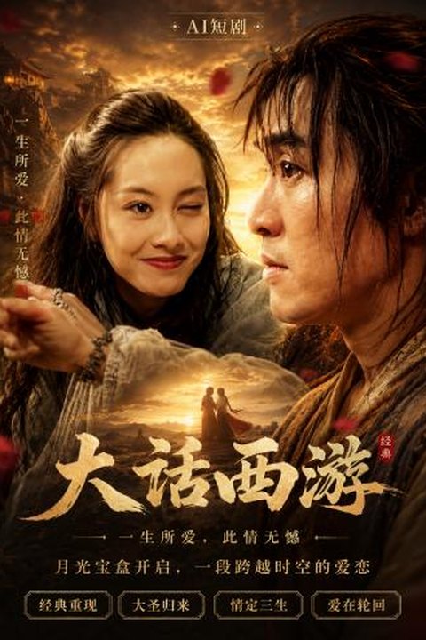 AI魔改 大话西游 紫霞仙子痴缠至尊宝 激情交织经典西游传奇海报